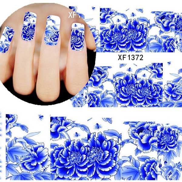 2PCS Set Blue and White Porcelain Pattern Nail Stickers Water Trans 2PCS Set Blue and White Porcelain Pattern Nail Stickers Water Trans