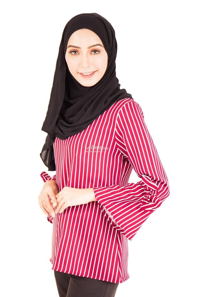 B-40Rev1 Muslimah Striped Blouse Burgundy B-40Rev1 Muslimah Striped Blouse Burgundy