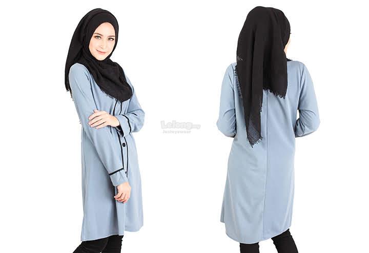 B-41Rev7 Button Muslimah Long Top Dust Blue B-41Rev7 Button Muslimah Long Top Dust Blue