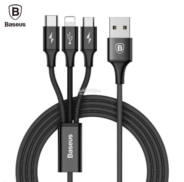 Baseus 3 in 1 USB Charger Charging Cable Micro USB,Iphone,Type-C Baseus 3 in 1 USB Charger Charging Cable Micro USB,Iphone,Type-C