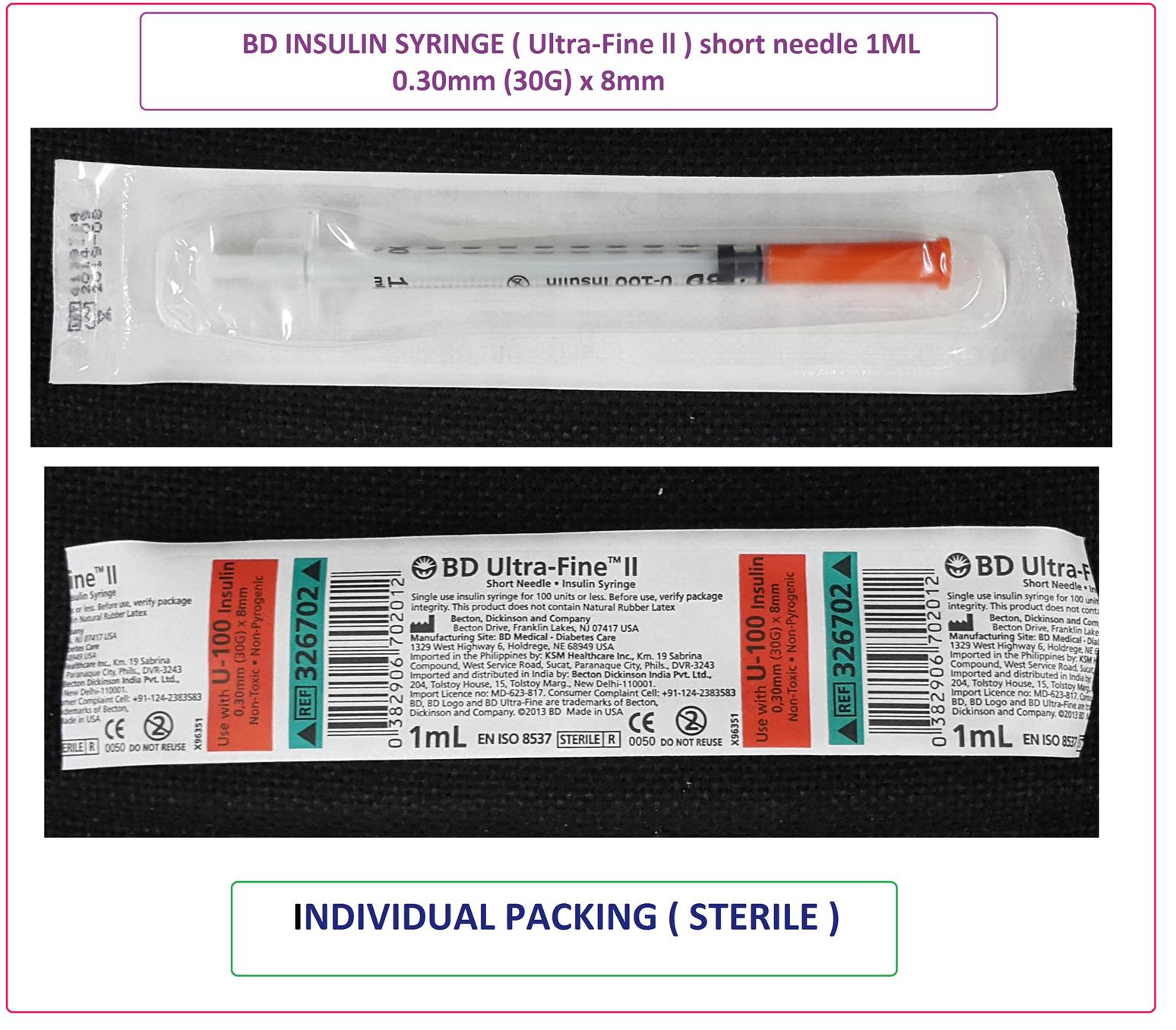 BD INSULIN Syringe(Ultra Fine ll)shor (end 6/9/2019 315 PM)