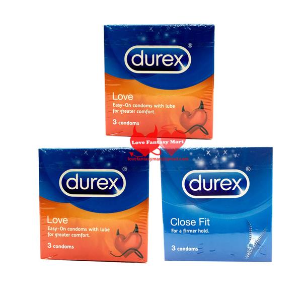 Durex Close Fit Tight Condoms 3's+ Durex Love 3s X 2 box Durex Close Fit Tight Condoms 3's+ Durex Love 3s X 2 box