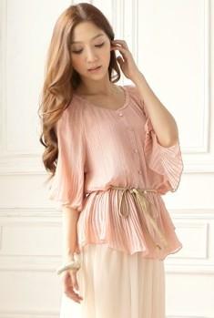 Elegant Flower-Side Loose Chiffon Blouse (Pink) Elegant Flower-Side Loose Chiffon Blouse (Pink)