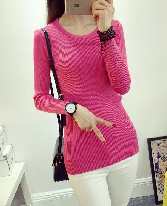 Fashion Show-slim Knit Long Sleeve Blouse (Rose Red) Fashion Show-slim Knit Long Sleeve Blouse (Rose Red)
