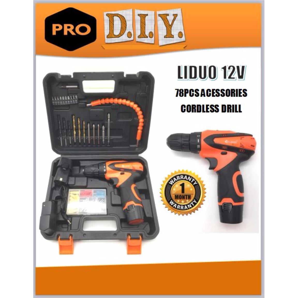 LIDUO PROFESSIONAL 12V CORDLESS DRILL WITH 78 ACCESSORIES LIDUO PROFESSIONAL 12V CORDLESS DRILL WITH 78 ACCESSORIES