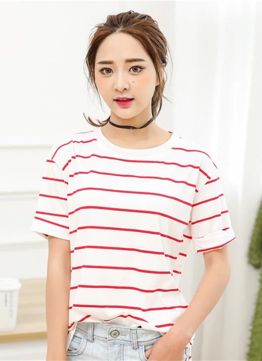 Lovely Wide Stripe Loose Blouse (White Red) Lovely Wide Stripe Loose Blouse (White Red)