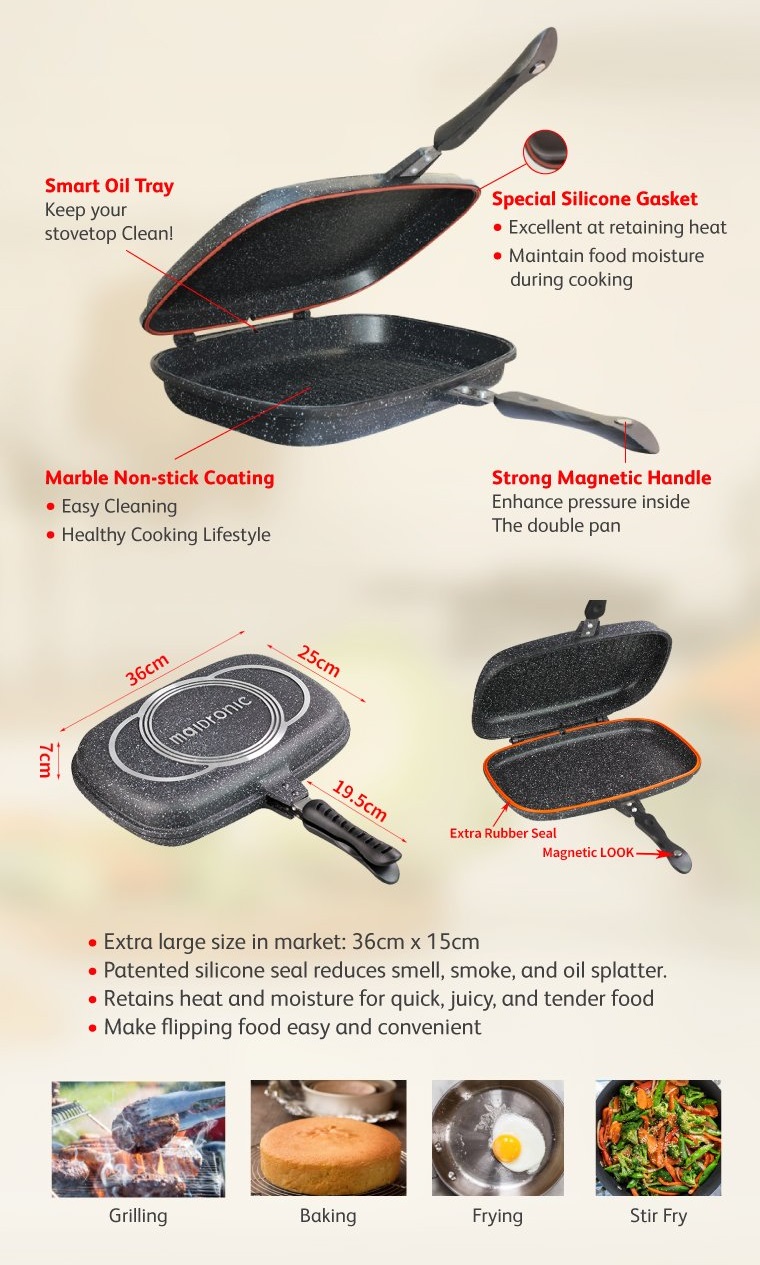 Maidronic Double Sided Non Stick Grill Pan 36CM