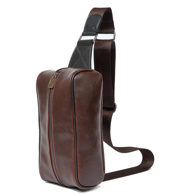 Men Crazy Horse PU Leather Chest Shoulder Sling Bag (Brown) Men Crazy Horse PU Leather Chest Shoulder Sling Bag (Brown)