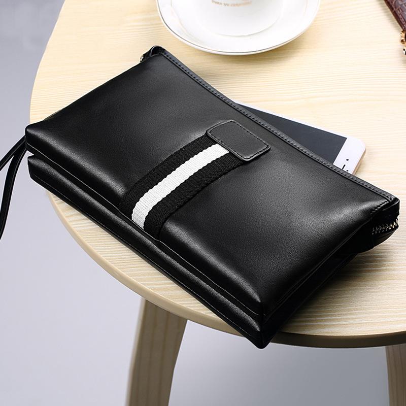 Men Double Compartments PU Leather Clutch Bag (Black / Blue) Men Double Compartments PU Leather Clutch Bag (Black / Blue)