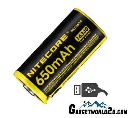 Nitecore 16340 650mAh 3.6V USB Rechargeable Li-ion Battery NL1665R Nitecore 16340 650mAh 3.6V USB Rechargeable Li-ion Battery NL1665R