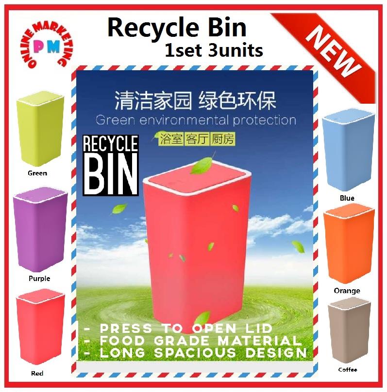 Recycle Bin Dustbin Press Lid Food Grade 1set 3units Recycle Bin Dustbin Press Lid Food Grade 1set 3units