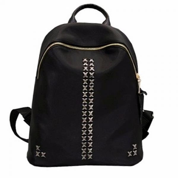 Rivet Nylon Double Straps Backpack- Black Rivet Nylon Double Straps Backpack- Black