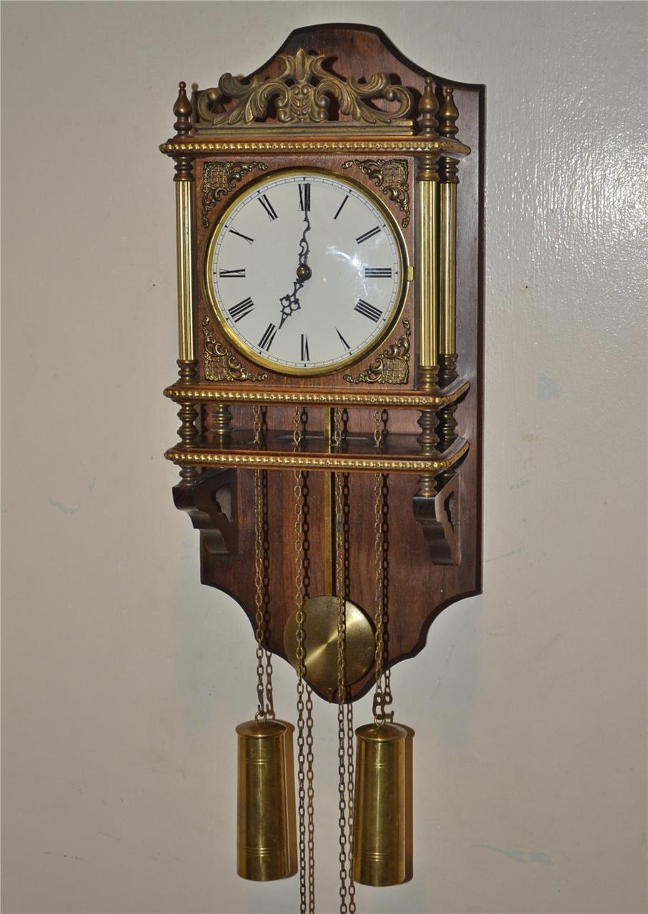 VINTAGE ANTIQUE DUTCH MECHANICAL WEIGHTS DRIVEN PENDULUM WALL CLOCK