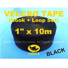 GRADE AA VELCRO TAPE NON-Adhesive BLACK 1” x 10m Hook & Loop Set