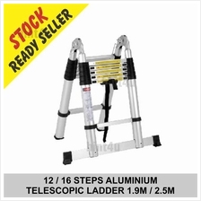 12 / 16 STEPS ALUMINIUM  TELESCOPIC LADDER 1.9M / 2.5M