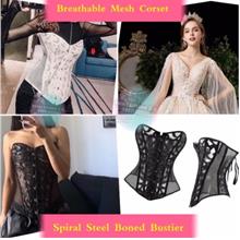 Bridal Corset-Lace Mesh See Through-Edgy Stylish Steel Boned-Hourglass