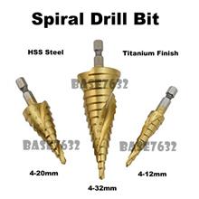 3pcs HSS Steel Spiral Cone Drill Titanium Bit 4-12/20/32mm 2143.1