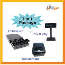 Cash Drawer + Receipt Printer 80mm + Customer Pole Display 3in1 SET
