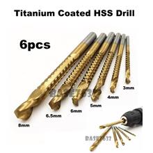6pcs Titanium Coated HSS Drill Bits Set Tools 3/4/5/6/6.5/8mm 2274.1