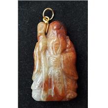 Class A red jade Longevity God with 916 gold hook pendant