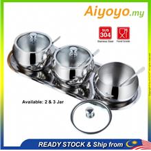 Stainless Steel Seasoning Jar Set 304 Tray Spoon Spice Container Condiment Box