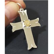 Lovely Flower Patel 999 Silver Cross Set with 1.25Ct Yellow diamond