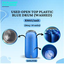 Used Open Top Plastic Blue Drum - 160L