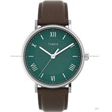 TIMEX TW2V91500 Southview 3-Hands 41mm Leather Strap Green Brown
