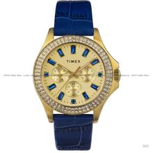 TIMEX TW2W10800 Women Kaia Multifunction 40mm Leather Strap Gold Blue