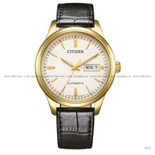 CITIZEN NY4059-09A Day Date Automatic 40mm Leather Strap White Black