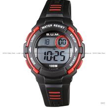 BUM BM08002 Unisex Digital Watch Quartz 34mm Silicone Strap Black Red