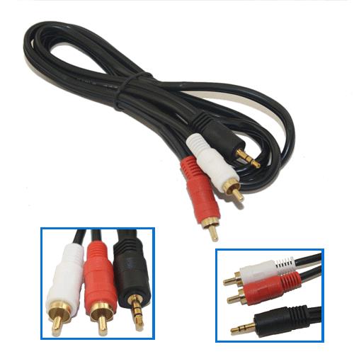 1.5M 3.5mm Audio Male to Dual 2 RCA Male Jack Cable Gold Connector