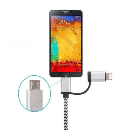1 Meter Nylon Braided 2 in 1 Android+Lightning USB Charger Cable