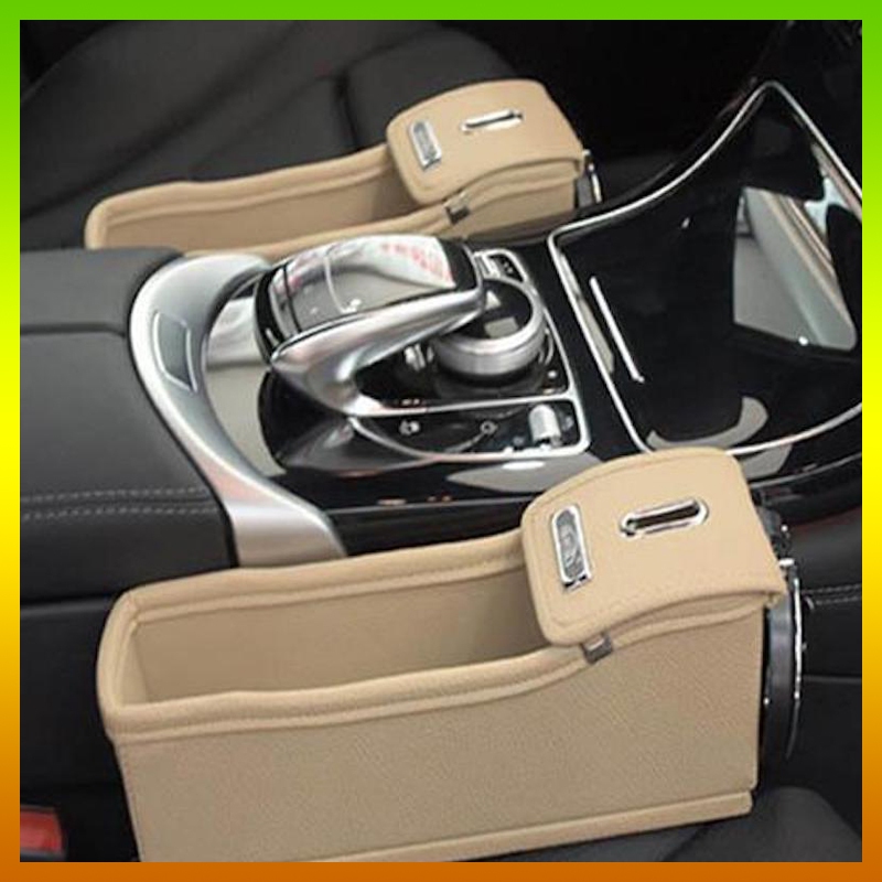 1 Pair Beige Color Leather Car Seat Gap Organizer Console Catcher