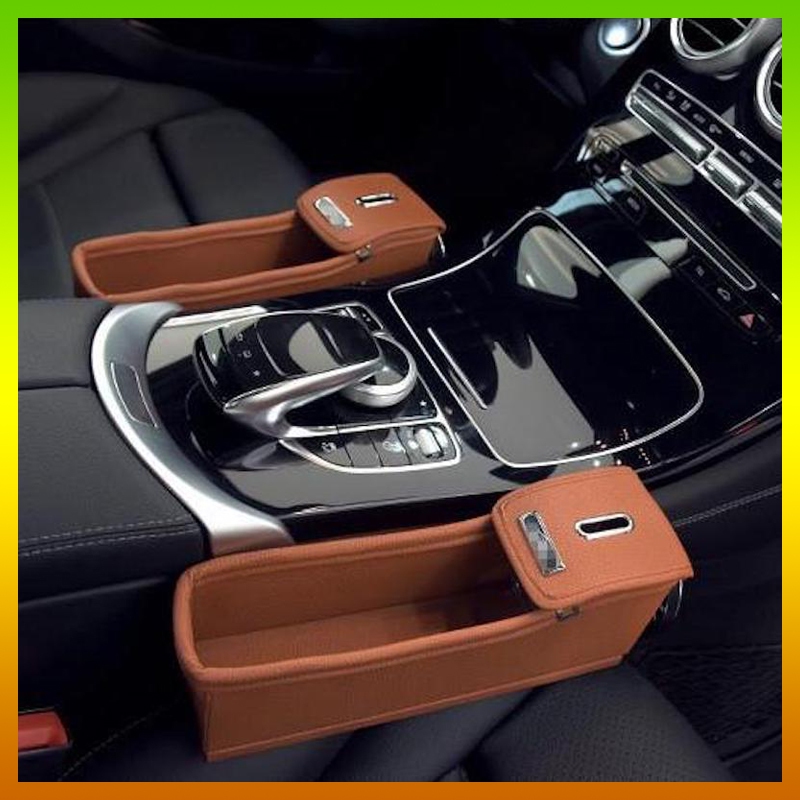 1 Pair Brown Color Leather Car Seat Gap Organizer Console Catcher
