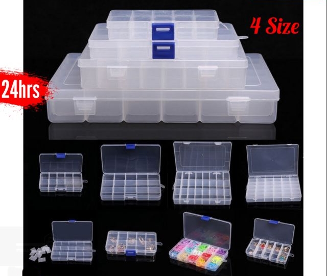 10 15 24 36 Grid Plastic Box 4 Size Case Jewelry Bead Storage Container Craft 