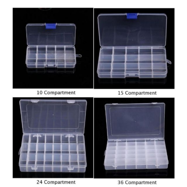 10 15 24 36 Grid Plastic Box 4 Size Case Jewelry Bead Storage Container Craft 