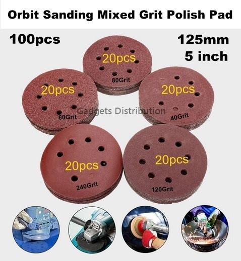 100pcs 5 inch 125mm 8holes Orbit Sanding Disc Paper 40-240 Grit 2636.1