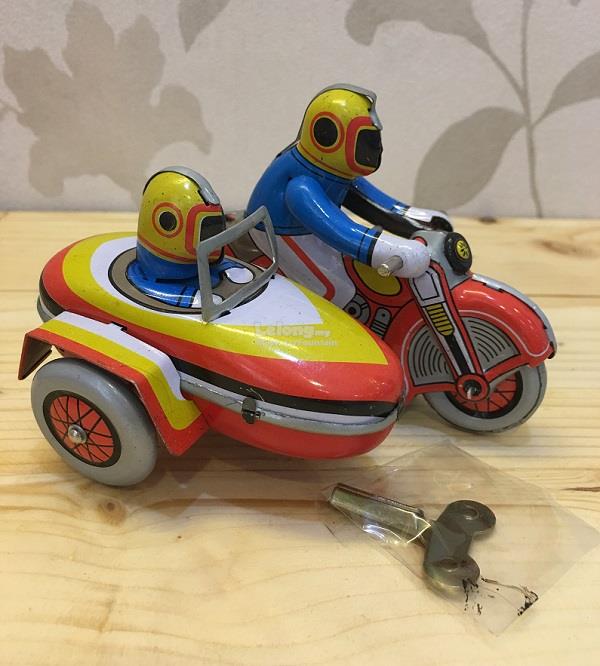 Tin Toy Wind Up Small Motor-Cycle with Sidecar