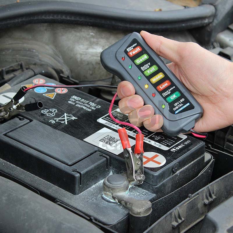 12V Digital Battery Alternator Tester 6 LED Lights Display For Cars Motorcycle
