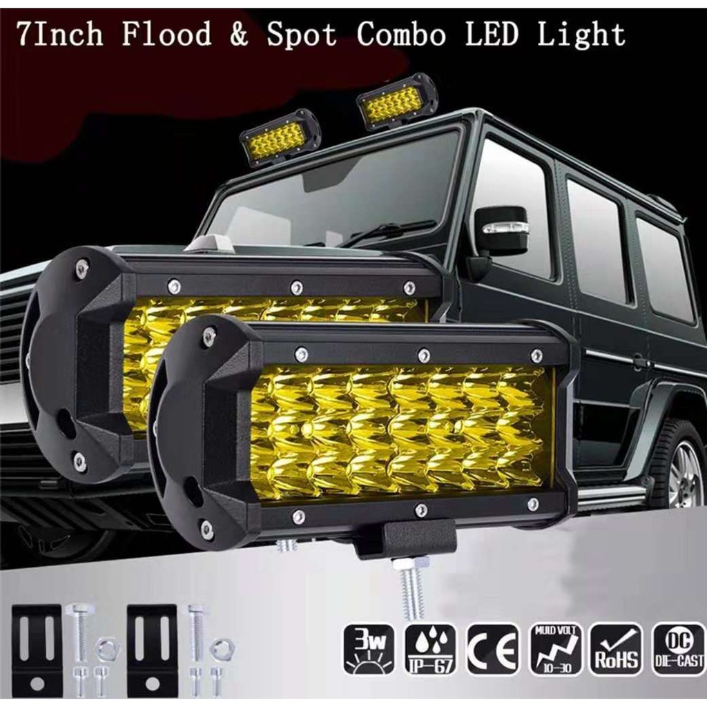 144W 7 Inches LED Light Bar Flood Spot Work Ford Driving Lamp Fog Driving Yell