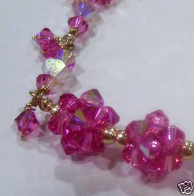 14K Gold Swarovski Crystal AB Half Cuff Bridal Bracelet Suasa Pink AB