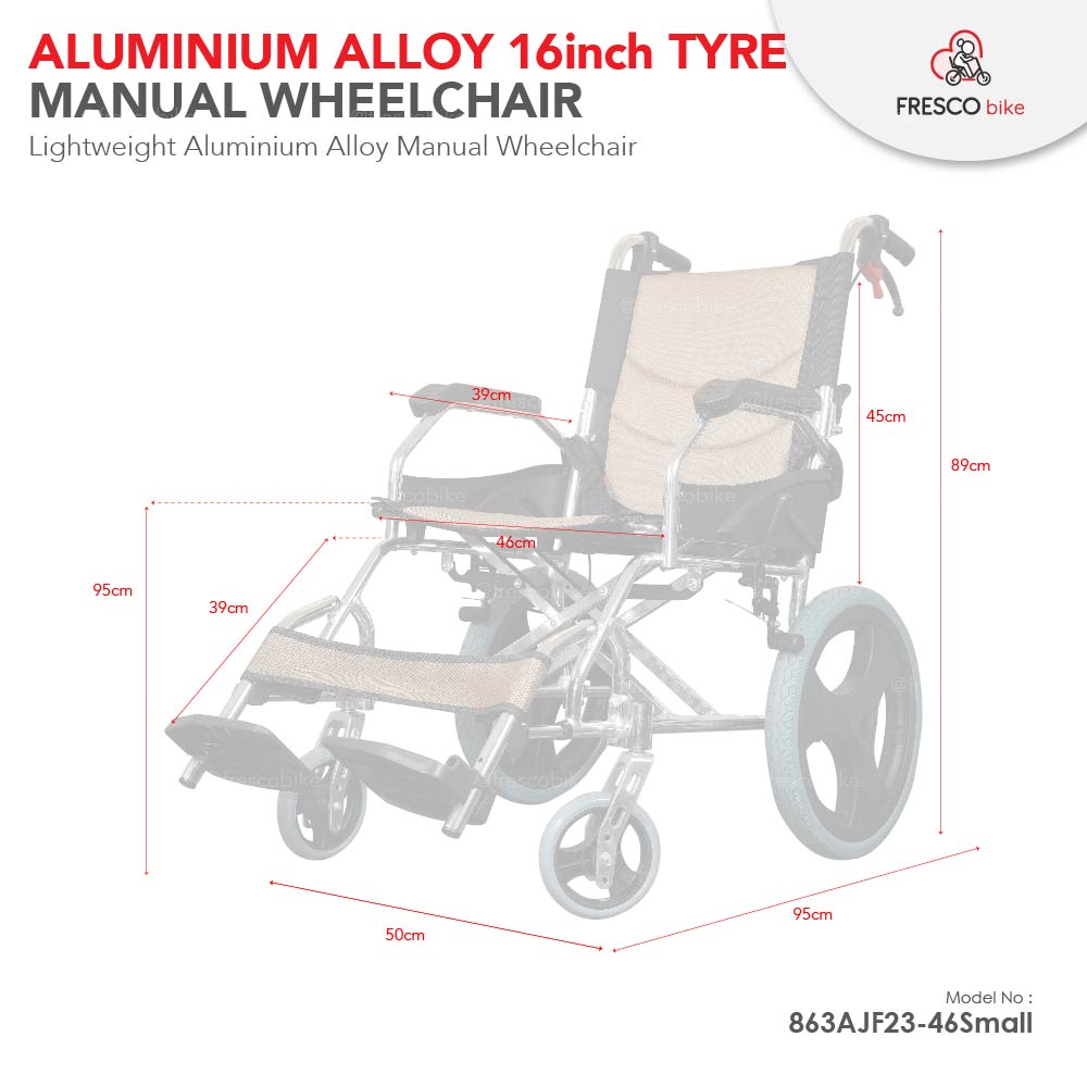 14kg Lightweight Manual Wheelchair Aluminium Alloy 16inch Tyre