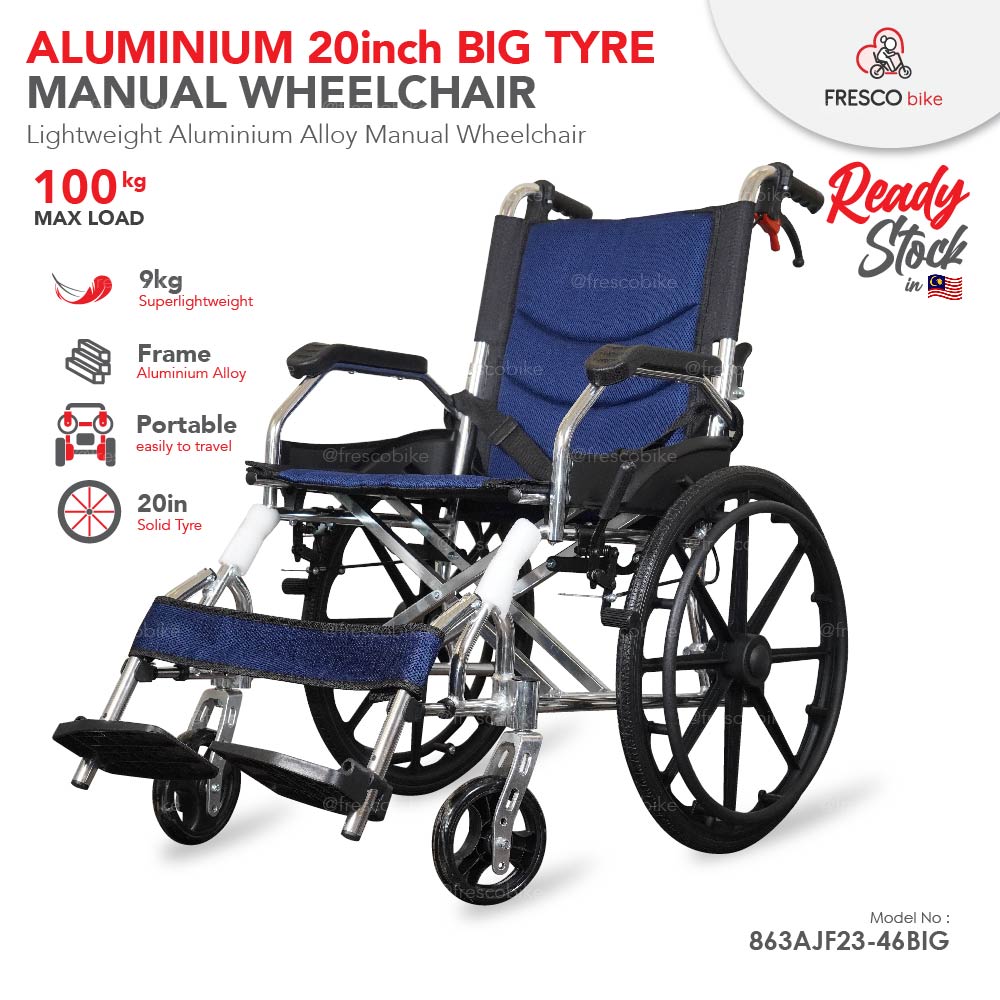 14kg Manual Wheelchair Aluminium Alloy 20inch Big Tyre