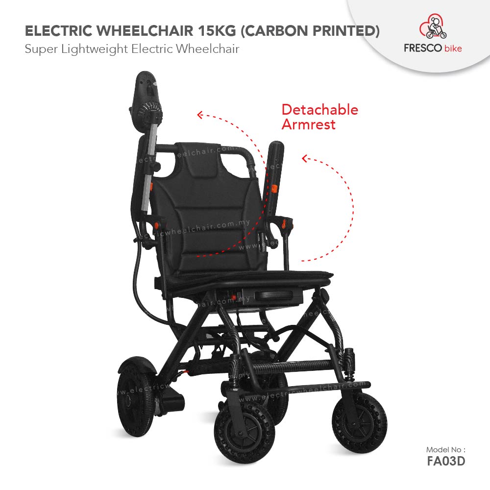 15kg Black Super Lightweight Electric Wheelchair (Carbon Printed)