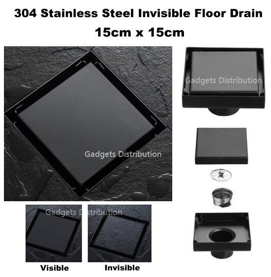 15x15 Invisible 304 Stainless Steel Black Odorless Floor Drain 2632.1