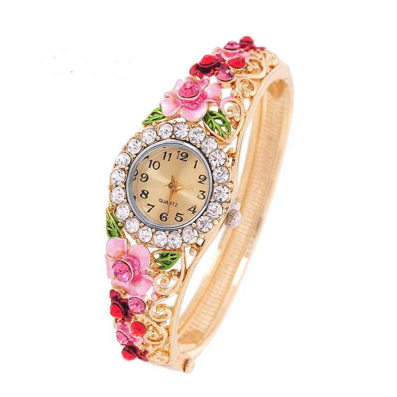 18K Gold Plated Women Wristwatch Bangle Cuff quartz watch relogio feminino