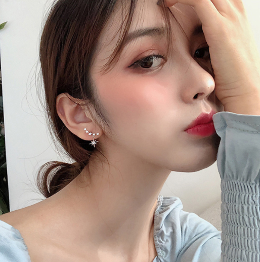 1Pair Crystal Zircon Star Ladies Stud Earrings Women Piecing Ear