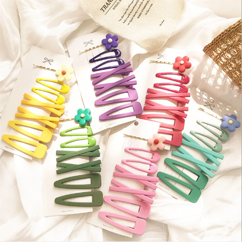 (1SET = 7pcs) Solid Color Flower Hairclip Hairpin Women Side Hair Clip