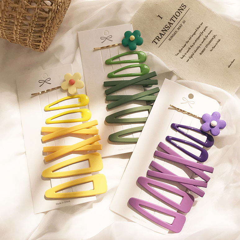 (1SET = 7pcs) Solid Color Flower Hairclip Hairpin Women Side Hair Clip